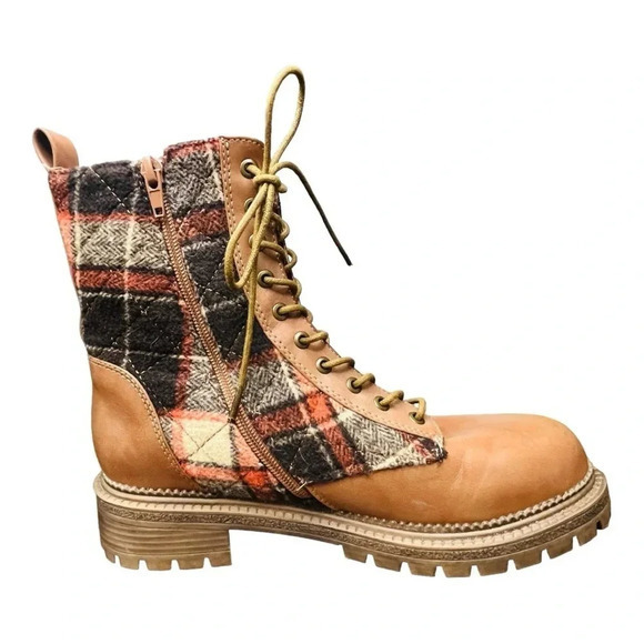 Rock & Candy Brown Plaid Lace Up Max Round Toe Platform Booties Women Size‎ 8.5 - Picture 2 of 14